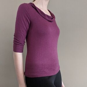 LOFT cowl neck half sleeve fitted sweater in plum